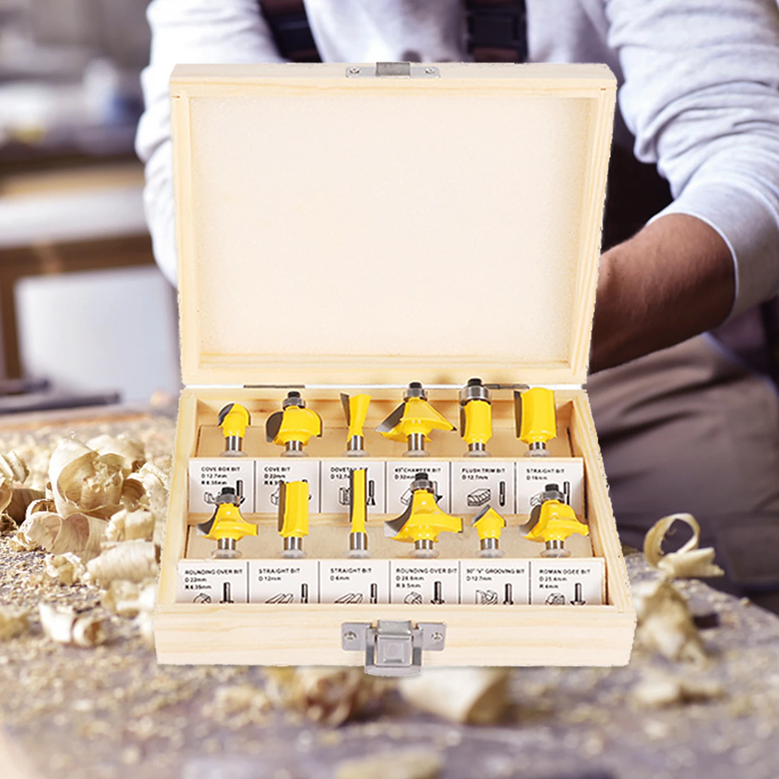 

12Pcs/Set 1/4 inch 1/2 inch 8mm Shank Carbide Alloy Router Bit Kit Wood Cutter Tool Milling Wood Cutters Router Bit Set