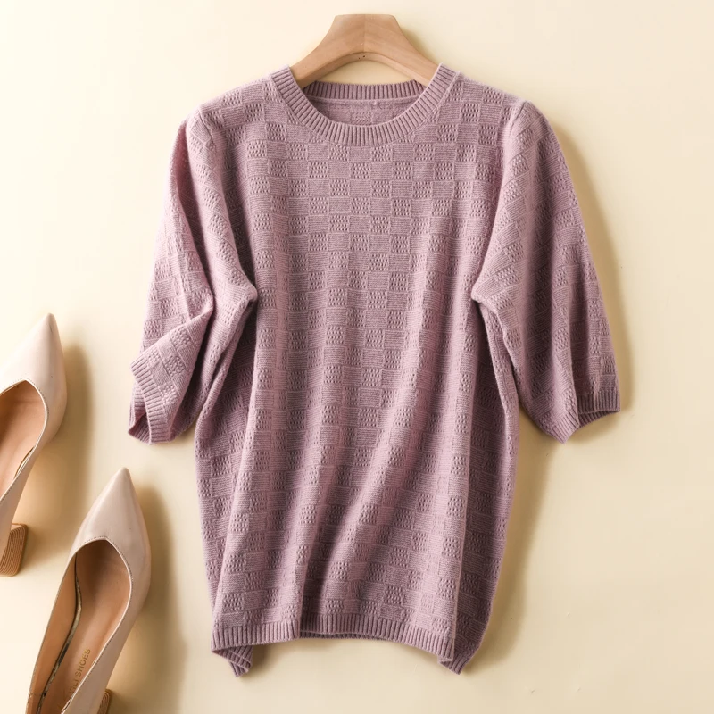 Новинка 100% кашемировый женский свитер рубашка с коротким рукавом шерсть женские