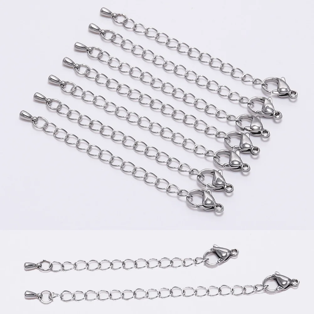 10pcs Extension Tail End Chain Lobster Clasp 5/7cm Stainless Steel DIY Extender Chains Necklace For Jewelry Making Findings