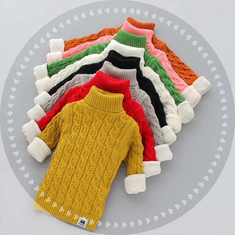Свитер с высоким воротником для мальчиков и девочек мягкий теплый пуловер