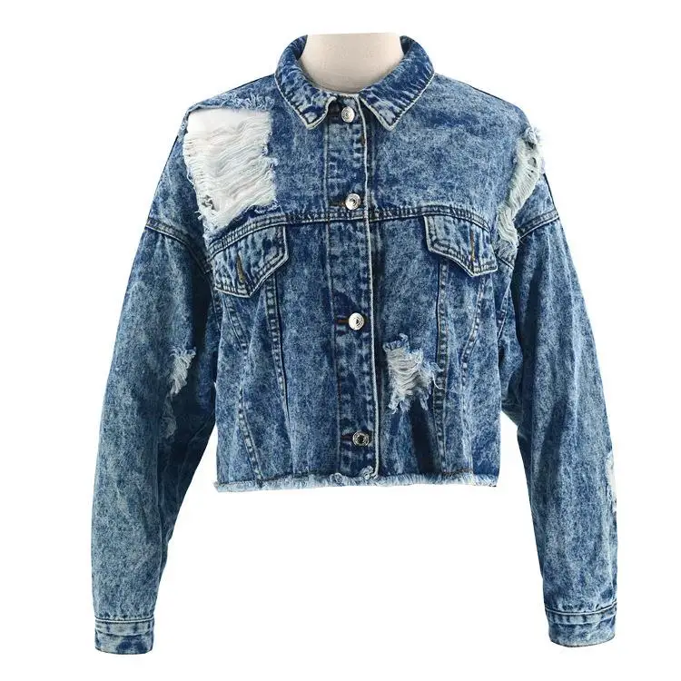 Рваные короткие джинсовые куртки для женщин размера плюс белая винтажная