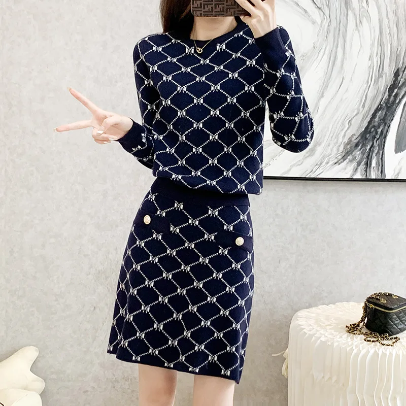 

Костюм из двух предметов, свитер, облегающая юбка на бедрах, женские вязаные костюмы с юбкой, осенне-зимний офисный женский костюм, женское п...