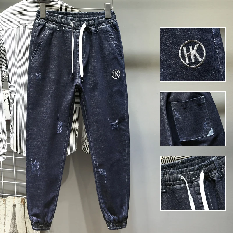 Уличная мода свободные джинсы мужские дизайнерские с вышивкой в стиле хип-хоп