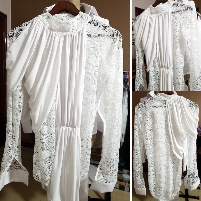 Рубашка для латинских танцев Мужская кружевная рубашка с принтом и длинным