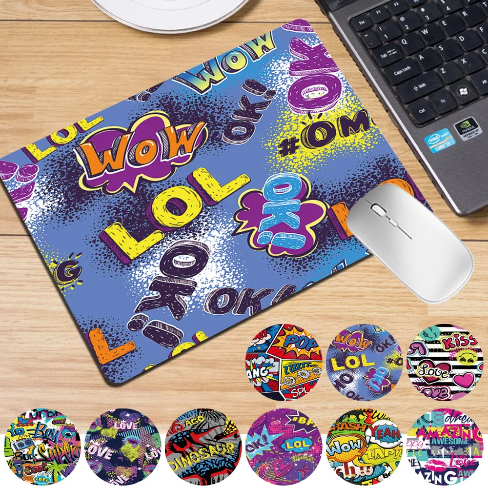 Computer Mousepad 21x25cm Gaming Mouse Pad PU Leather Graffiti Pattern Mouse Mat Waterproof Universal Home Office Laptop Mat