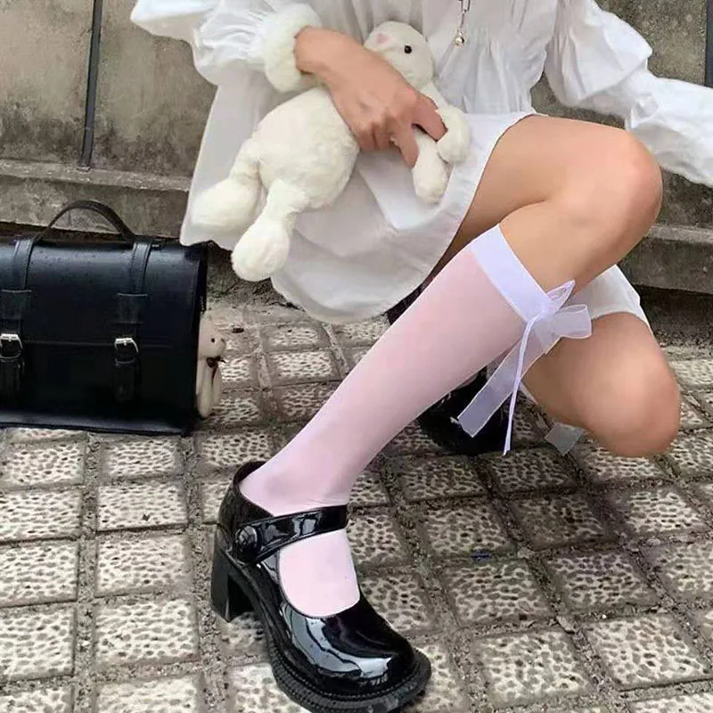 

Stockings Knee High Socks Women Sexy Harajuku Lolita Bowknot girl College style Cute Calcetines Breathable soft Korea Ultra-thin