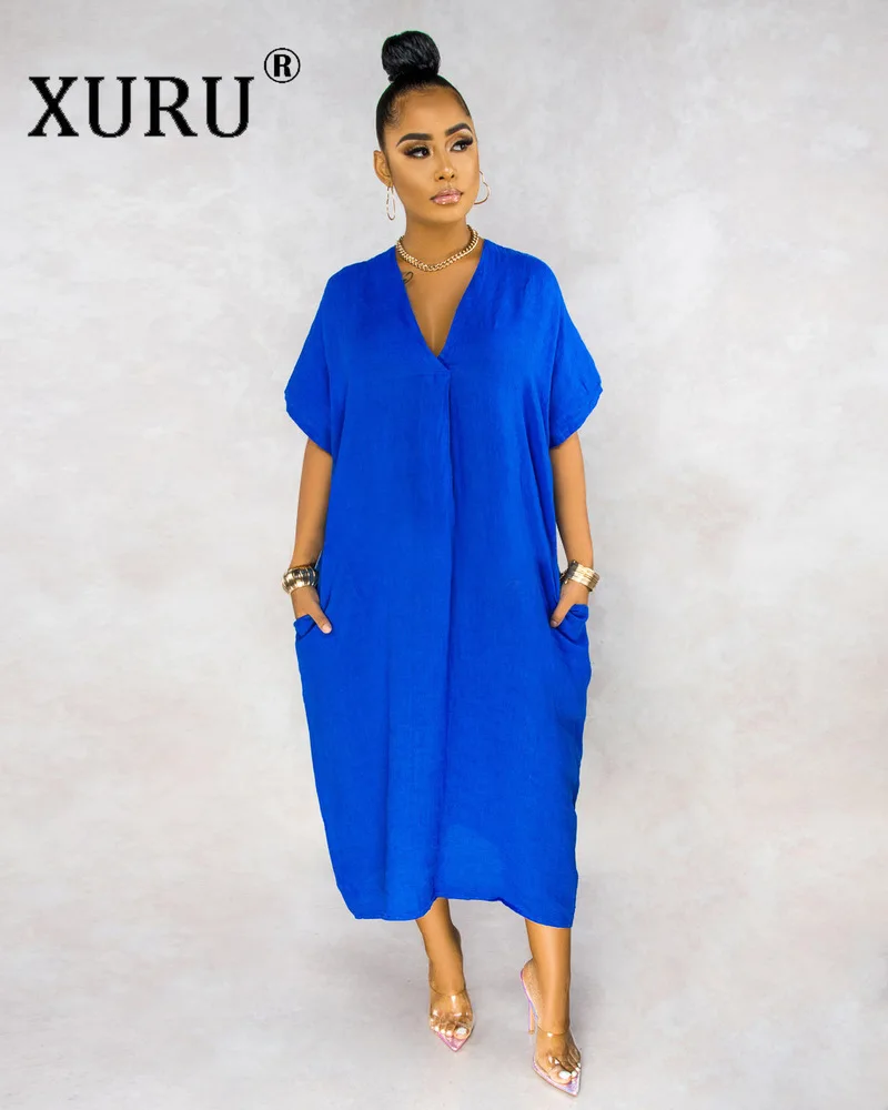 

XURU Hot Sale Women's Loose Solid Color Dress 2020 New Women's Dress