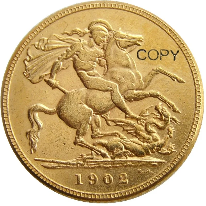 Редкий 1902 король Эдвард VII матовый позолоченный 1 SOVEREIGN(1LSD) копии монет
