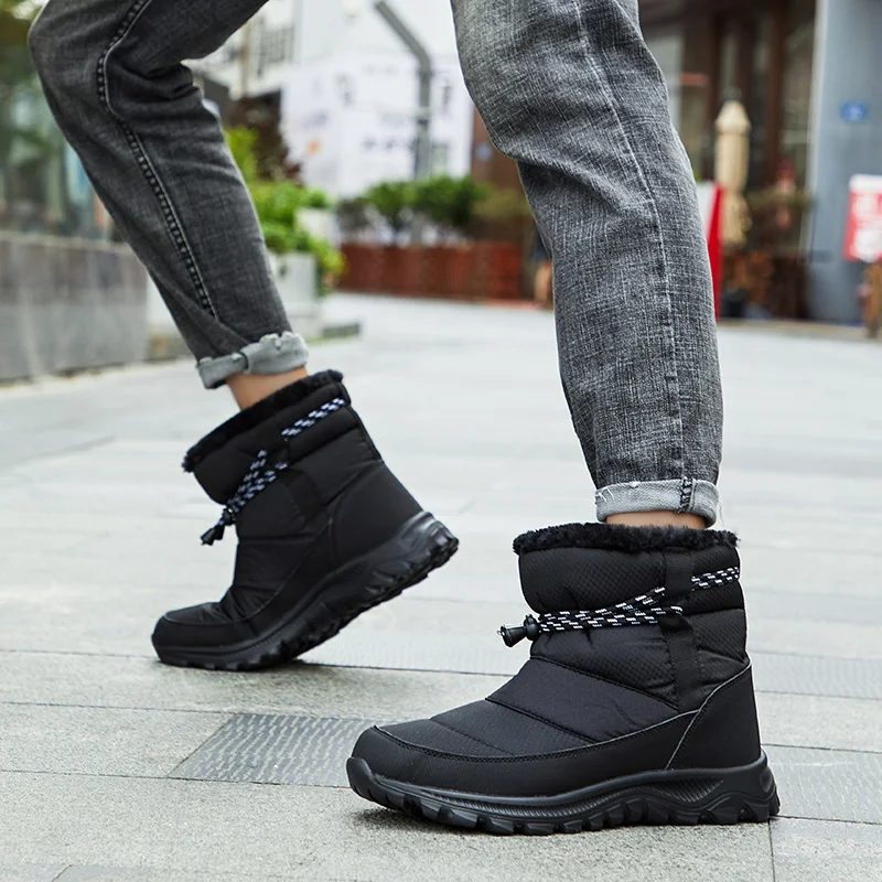 Мужские повседневные стеганые сапоги для мужчин Зимняя теплая плюшевая