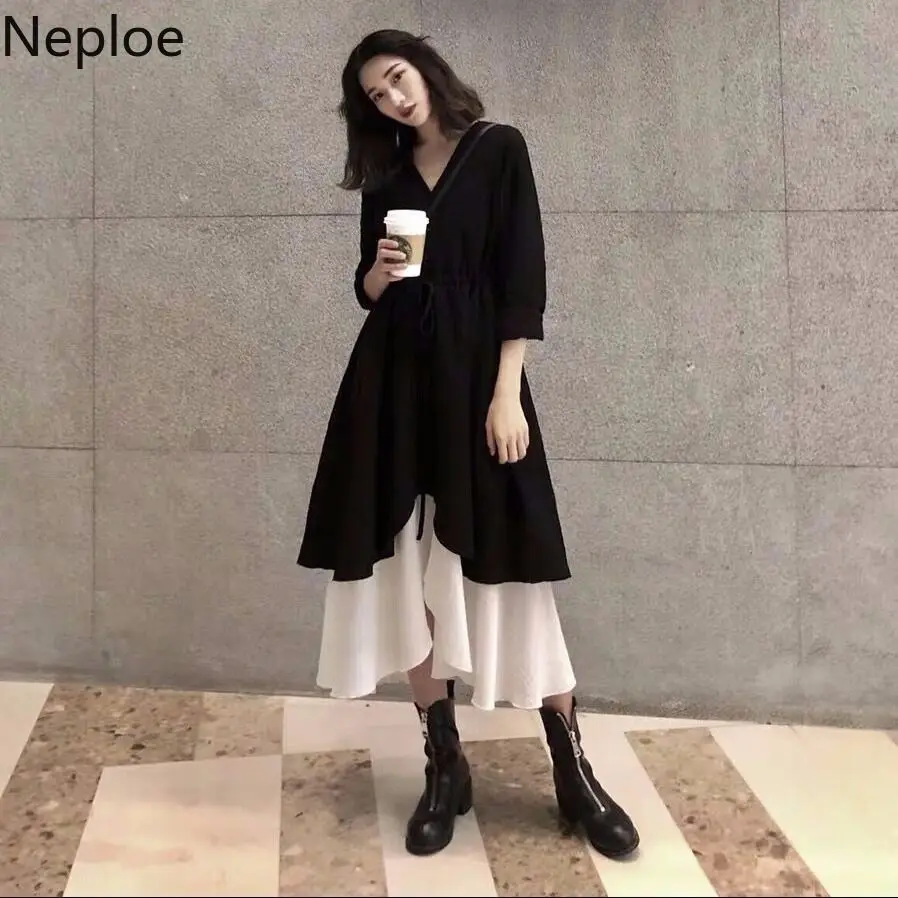 Neploe/Модное Длинное платье контрастного цвета в стиле пэтчворк большие размеры