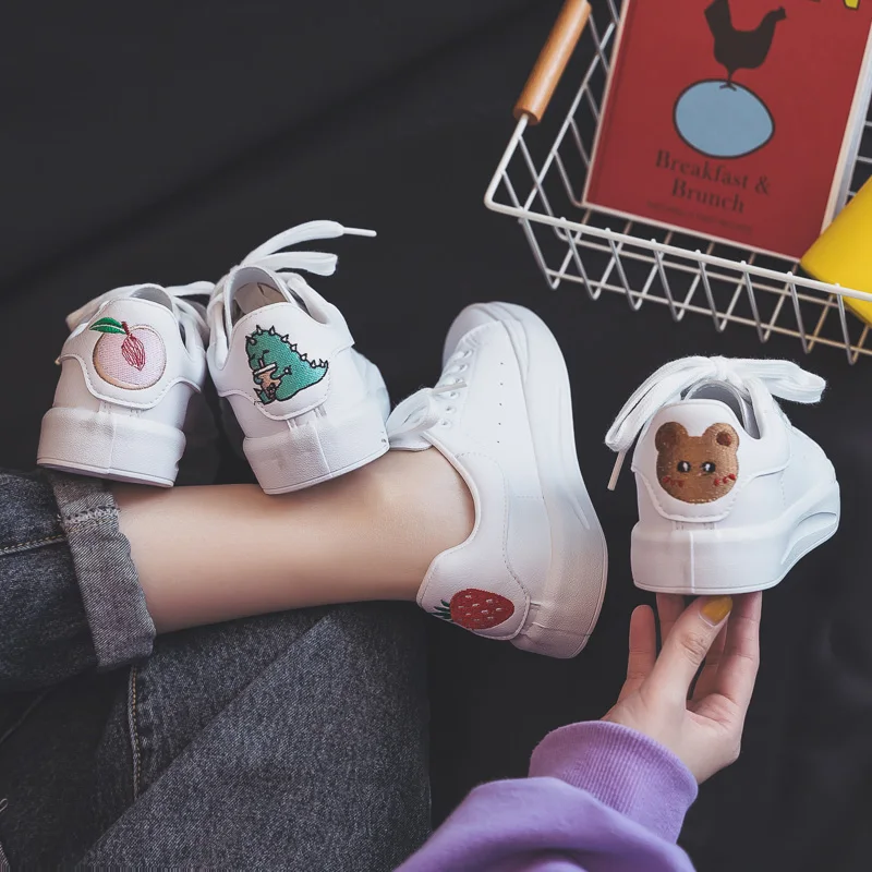 

Women Sneakers 2021 Spring Fashion Cute Cartoon Shoes Woman New Fashion Casual Platform PU Leather Girl Women Casual Shoes N3-48