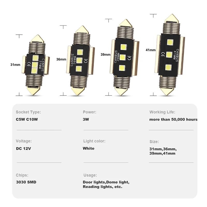 ANMINGPU 2X сигнальная лампа светодиодная гирлянда 31 мм 36 39 41 3030 SMD C5W C10W