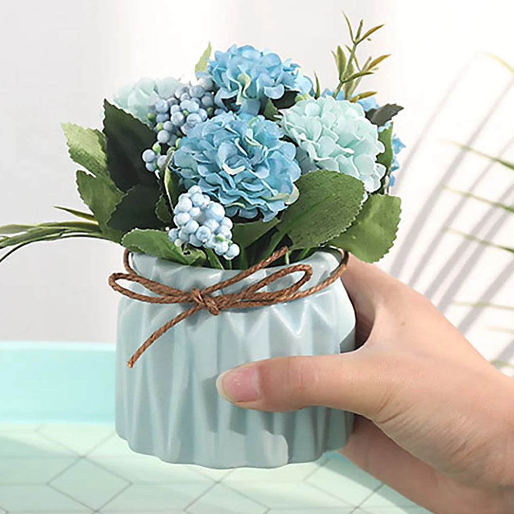 

Artificial Flowers Plant Bonsai Hydrangea Bouquet Simulation Small Flowers Decorative Vase Wedding Party Home Desktop Decor