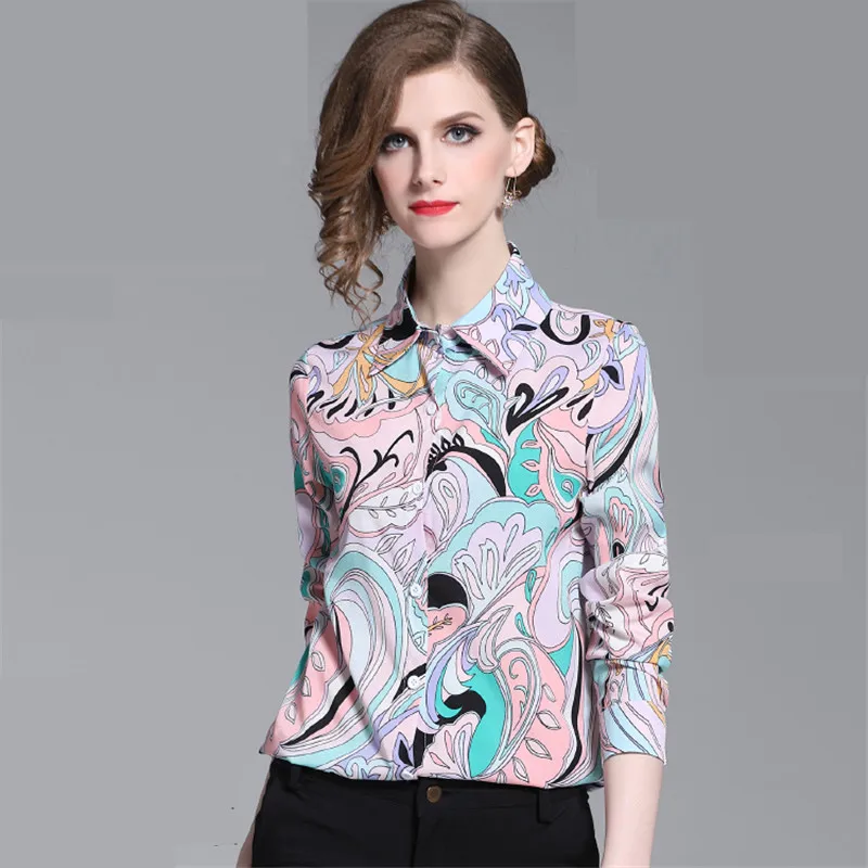 Женская блузка с длинным рукавом элегантная Праздничная принтом весна-лето 2019