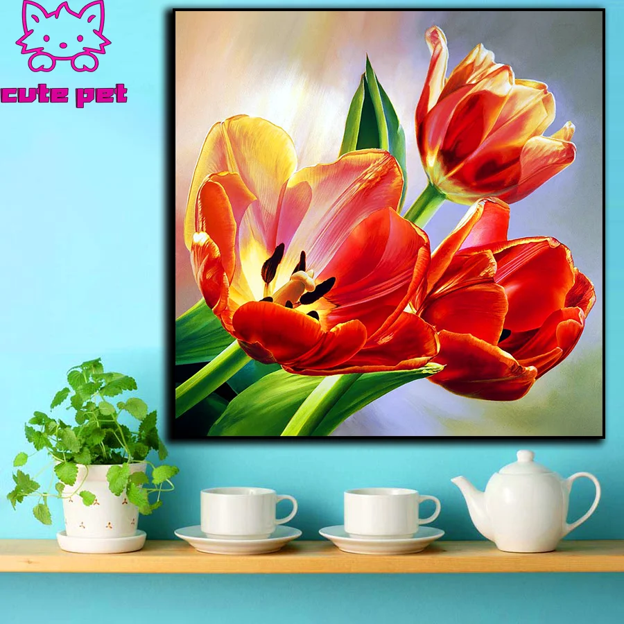 Алмазная вышивка сделай сам цветы тюльпаны полный квадрат круглая алмазная