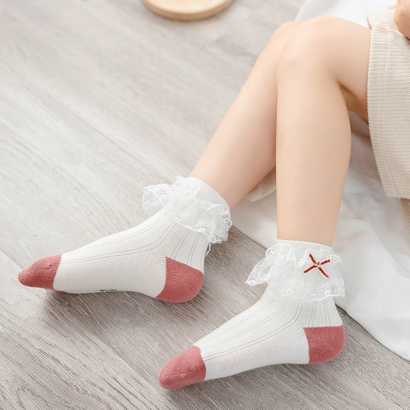 Five Pairs of Cotton Socks Girl Lace Princess Dance Bow Child Sock Spring Soft Baby  Autumn Little Girl Student Patchwork Socks