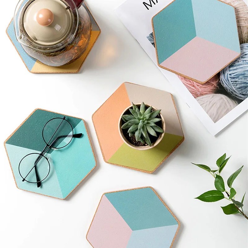 

Nordic Wooden Placemat Geometric Coaster Insulation Anti-hot Bowl Mat Plate Candy Colorful Pad Table Mat Kitchen Home Decor