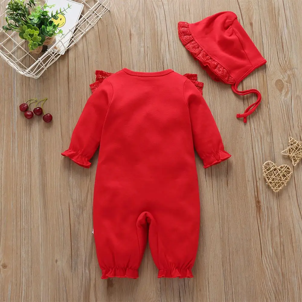 

New 2020 Infant Newborn Baby Girls Romper Summer Cotton Long Puff Sleeve Lace Bow Solid Jumpsuits Cotton Clothes Outfits