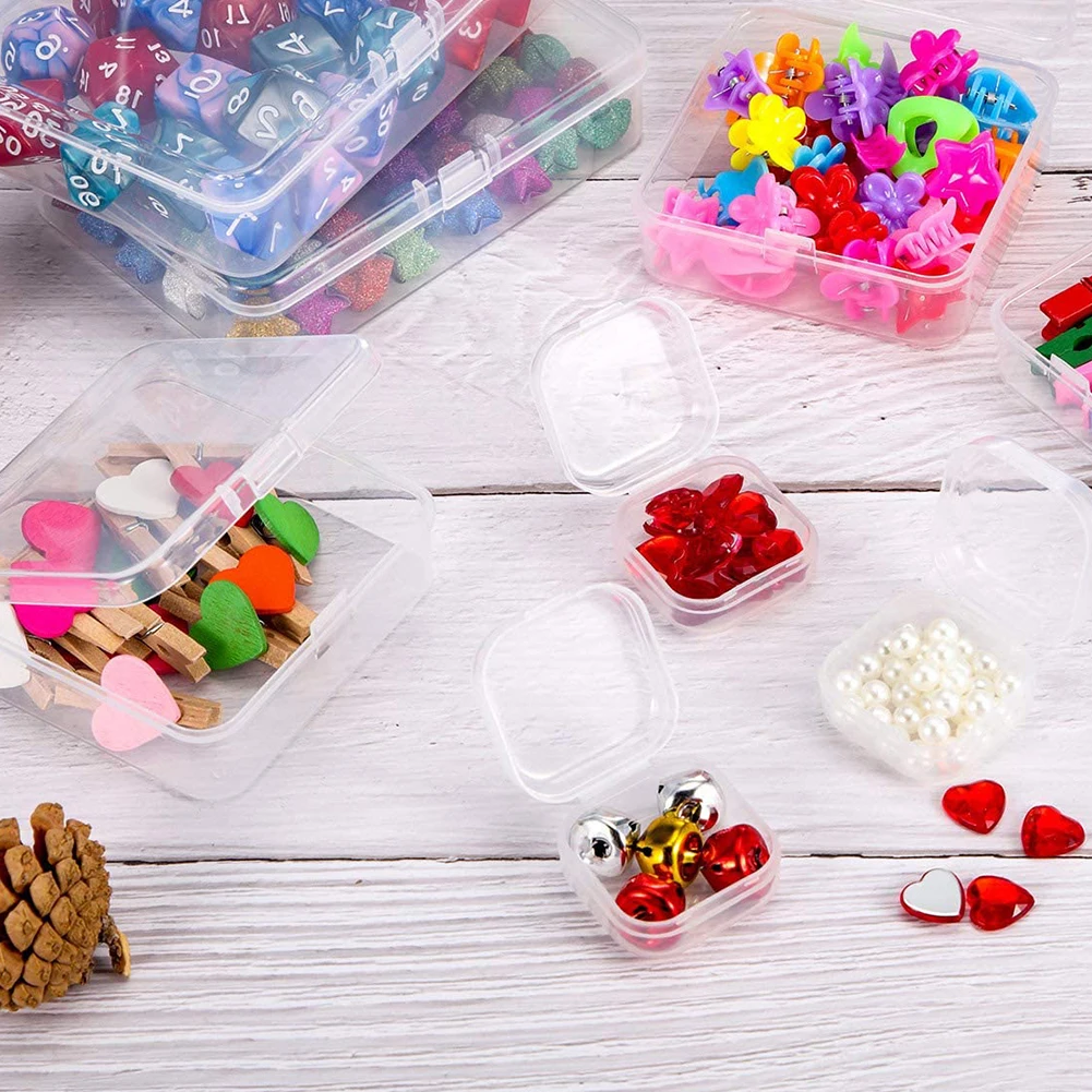 

12PCS Small Clear Plastic Beads Storage Containers Box With Hinged Lid For Storage Of Small Items Crafts Hardware Jewelry Pills