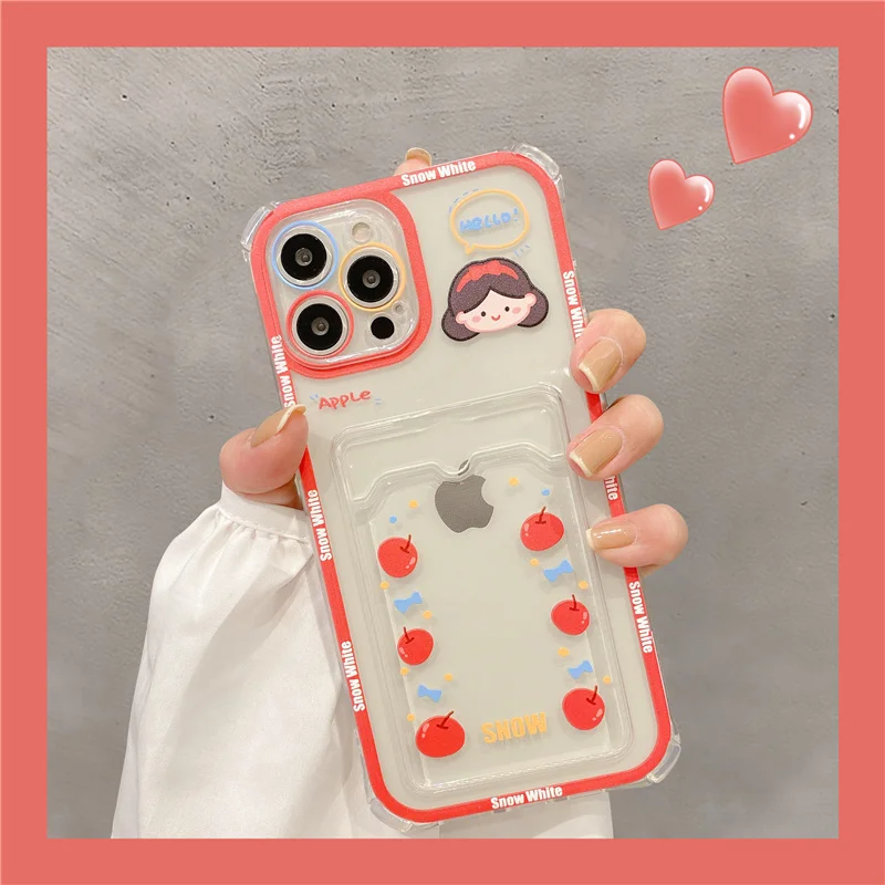 Cute Girl Cartoon Rabbit Shockproof Clear Phone Case For iPhone 11 12 13 Pro XS Max X XR 7 8 Plus Soft Wallet Cover Card Holder