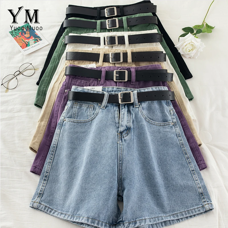 

YuooMuoo High Waist Denim Shorts Women Solid 6 Colors All Match Sashes Jeans Shorts Ins Fashion Khaki Casual Summer Shorts