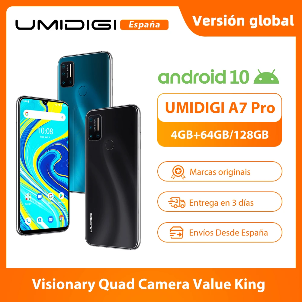 UMIDIGI A7 Pro Quad Camera Andriod 10 OS 6 3 &quotFHD + полный экран 64 Гб/128 ГБ ROM LPDDR4X Восьмиядерный