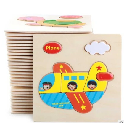 Деревянный Детский мультфильм животных трафика трех пространственный паззл