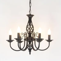 vintage wrought iron chandelier e14 candle light lamp black white metal lighting fixture