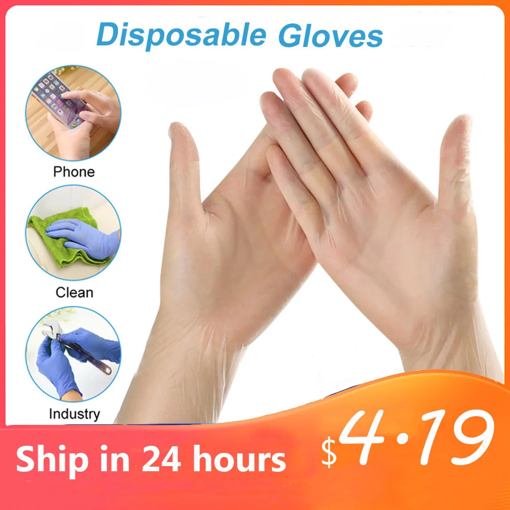 100 шт прозрачные одноразовые перчатки для мытья посуды/кухни/латекса/сада