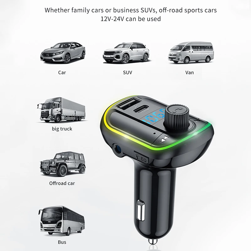 Bluetooth-передатчик 5,0 FM беспроводной автомобильный комплект MP3-плеер PD USB зарядсветильник ка Hands-free автомобильные аксессуары