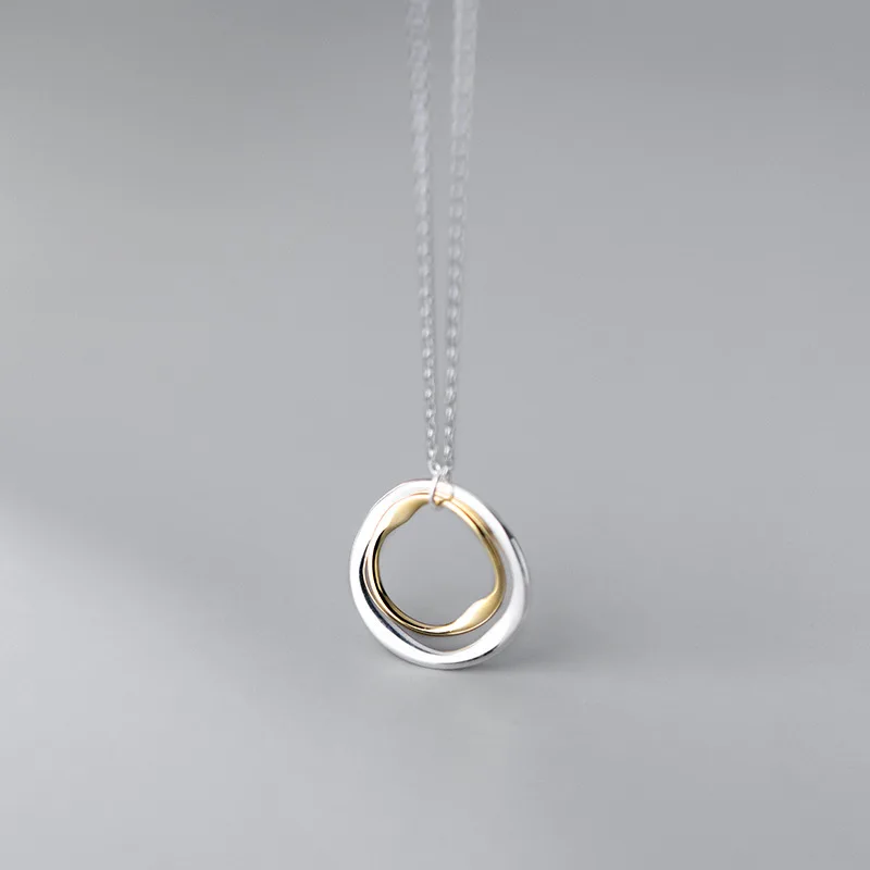 

S925 silver necklace female Korean simple two-color double-layer ring temperament geometric neck chain contrast color novelty