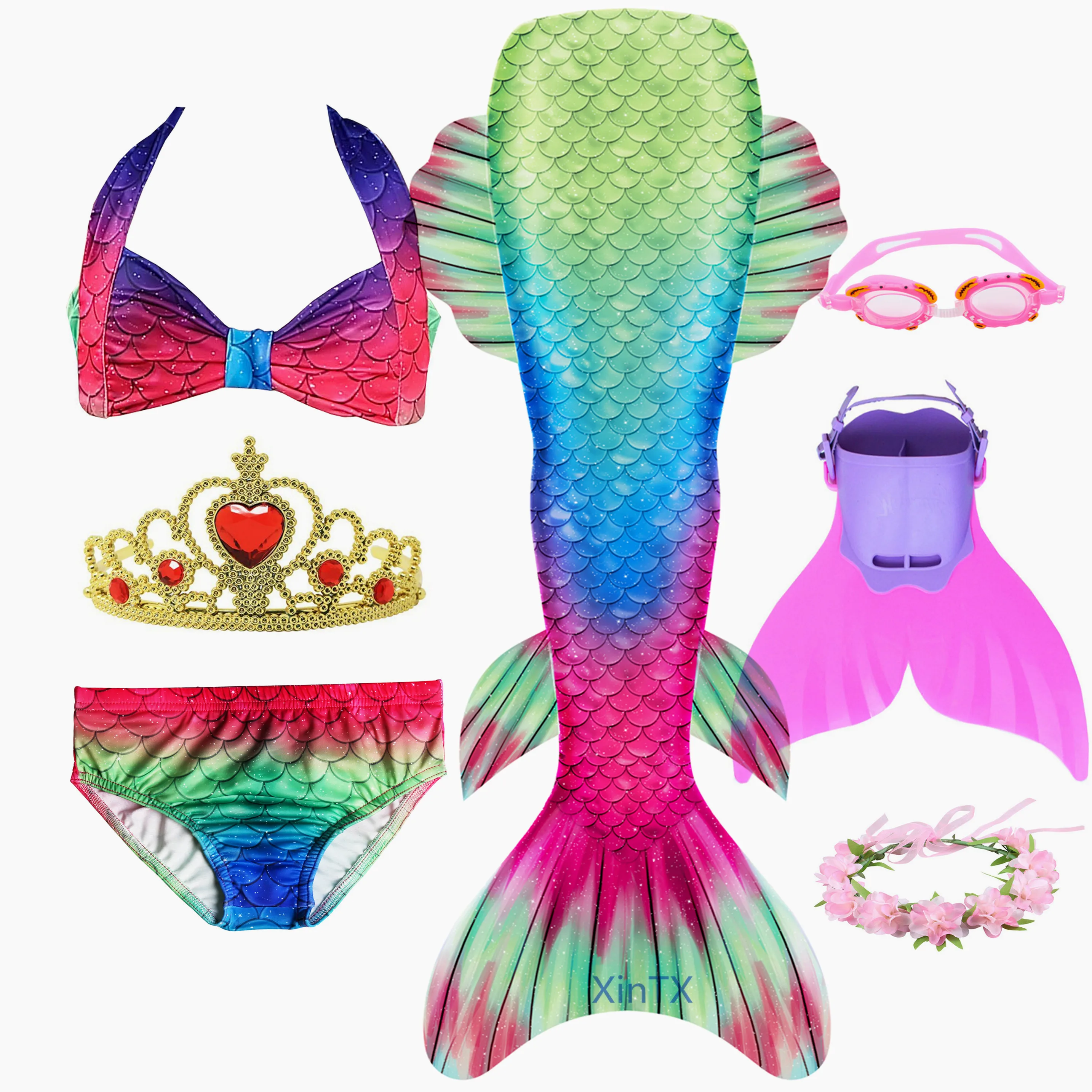 Новинка 2020 7 шт./компл. Женский костюм русалки венок-корона купальник для девочек