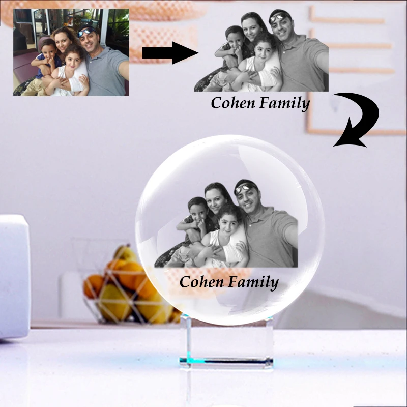 Personalized Crystal Photo Ball Custom Image Laser Engraving Glass Ball Sphere Statue Baby Wedding Family Picture Souvenirs