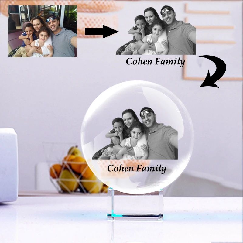 Personalized Crystal Photo Ball Custom Image Laser Engraving Glass Sphere Statue Baby Wedding Family Picture Souvenirs | Дом и сад