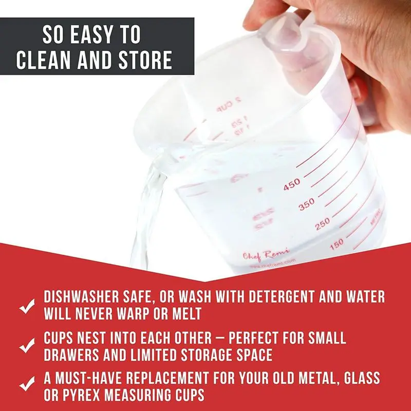 Fashion-3pc Plastic Measuring Jug Set Large 4 Cup, 2 Cup and 1 Cup Capacity BPA Free Measuring Beakers with Angled Grip Essent