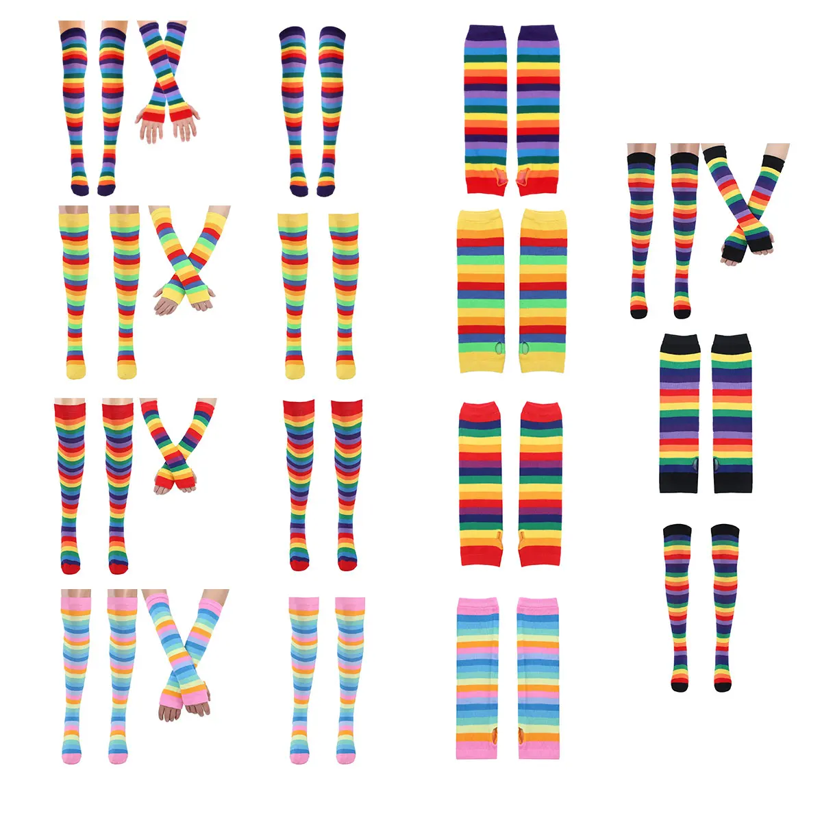 Разноцветные радужные чулки MSemis полосатые гольфы до бедра теплые перчатки