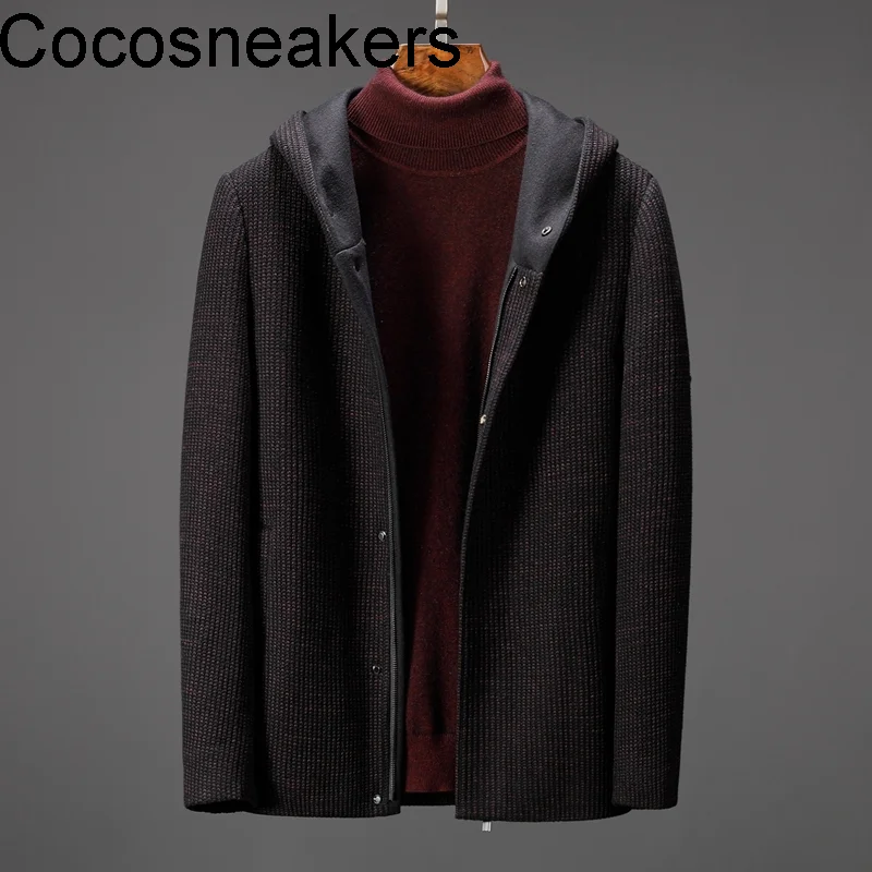

Introverted luxury fashion simple hooded wool coat men thickened warm casual wool jacket men