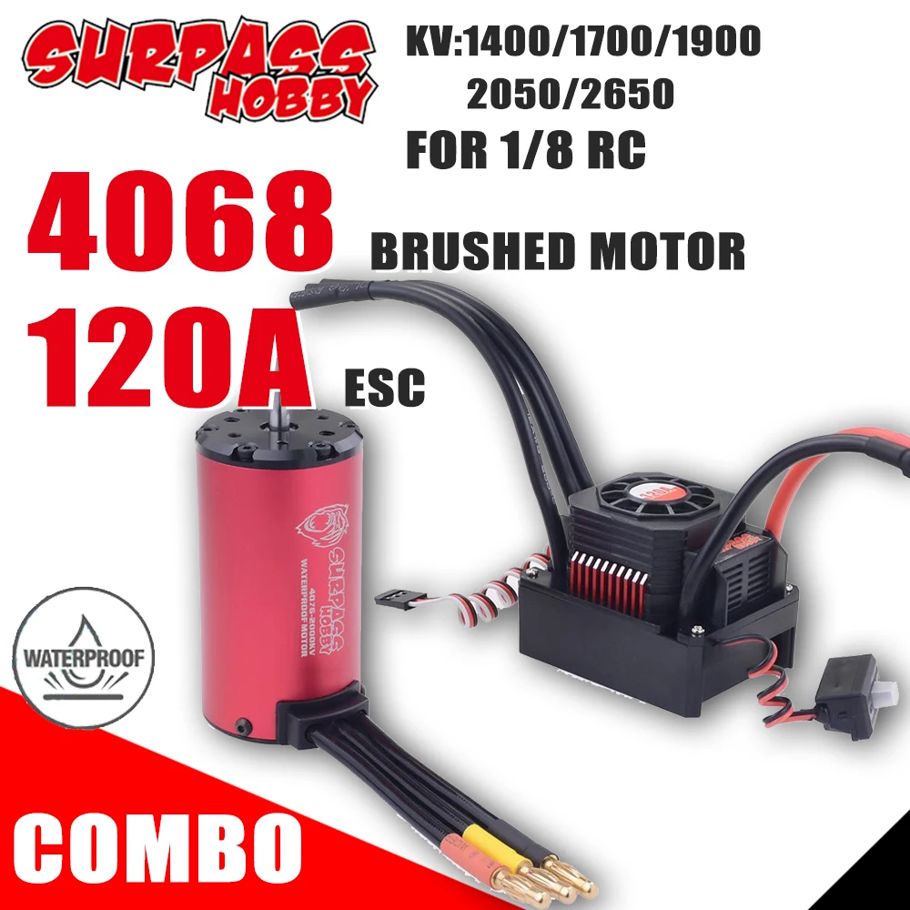 Surpass Hobby KK Combo ESC бесщеточный двигатель 4068 1400 1900 2650 KV водонепроницаемый с 120A для 1/8 RC