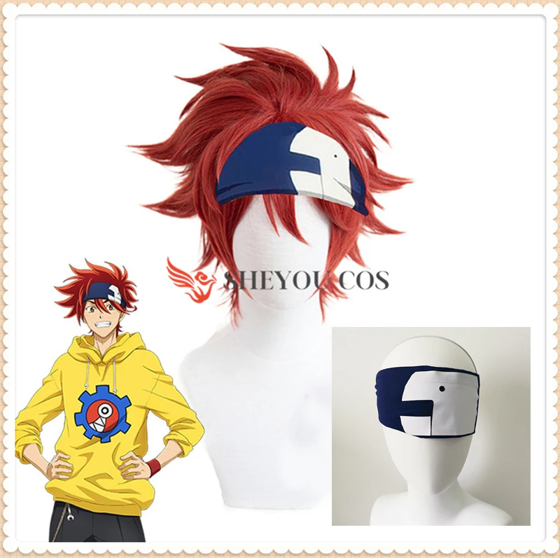 

SK∞ Reki Kyan Cosplay Wig SK8 the Infinity Cosplay Red Short Men Wigs Heat Resistant Synthetic Hair + Wig Cap + Blue Headband