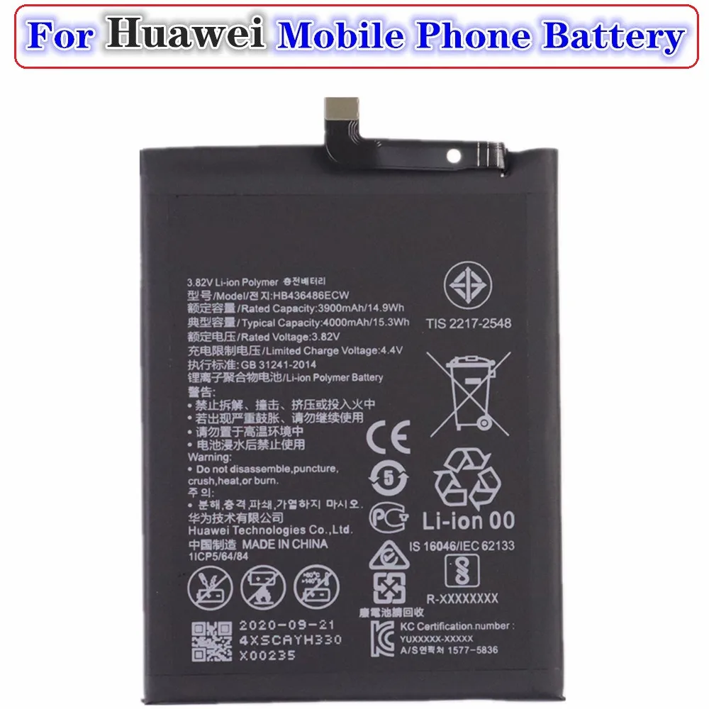 

Аккумуляторная батарея hb436486ecw, 4000 мАч, для Huawei P20 Pro / mate 20 / honor View 20 V20 / honor 20 pro / Mate 10 / Mate 10 Pro