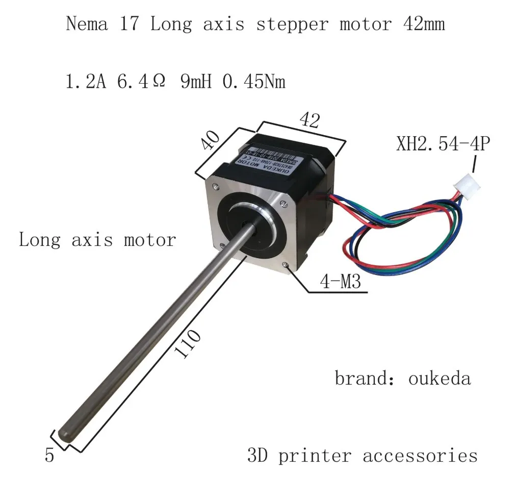 

42 Шаговый длинный вал для мотора 0.45Nm 42BYGH40 Nema17 42 длинный вал шаговый двигатель длина вала 110 мм