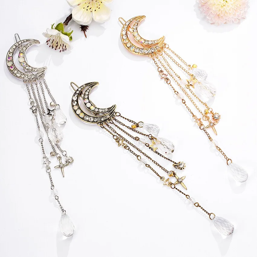 Новинка 2020 Лидер продаж модная женская заколка с Луной Стразы длинная цепочка
