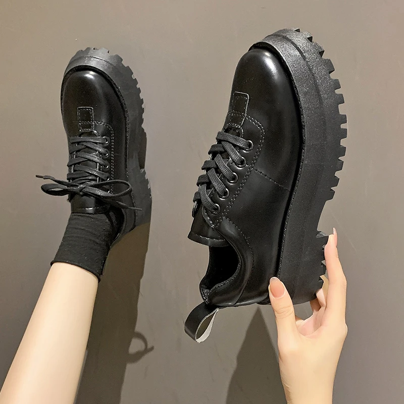 

Кроссовки Lucyever женские на массивной платформе, Вулканизированная подошва, круглый носок, на шнуровке, средний каблук, искусственная кожа, о...