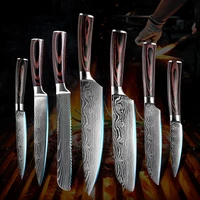 7pcskit high quality kitchen knives set 8 9 utility chef knife laser damascus steel santoku sharp cleaver slicing gift knife