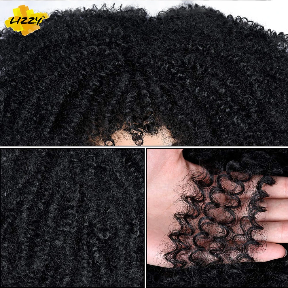 Lizzy Short Afro Kinky Curly Wigs With Bangs For Black Women Synthetic African Glueless Bomb Fluffy Black Curly Wigs