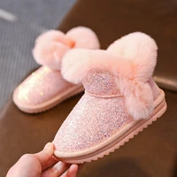 2022 fashion girls boots winter kids shoes middle and small childrens cotton shoes leather rabbit hair thickend warm for kids