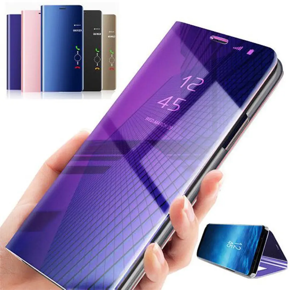 

Flip Kickstand Electroplate Plating Mirror Case Smart Sleep/Wake Up Fuction Protective Phone Cover Case for Samsung