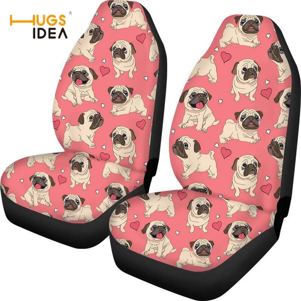 

HUGSIDEA Kawaii Pug Dog Pattern Front Protective Cushion Mat Breathable Wear-Resistant Anti-Dirty Car Seat Covers 2Pcs