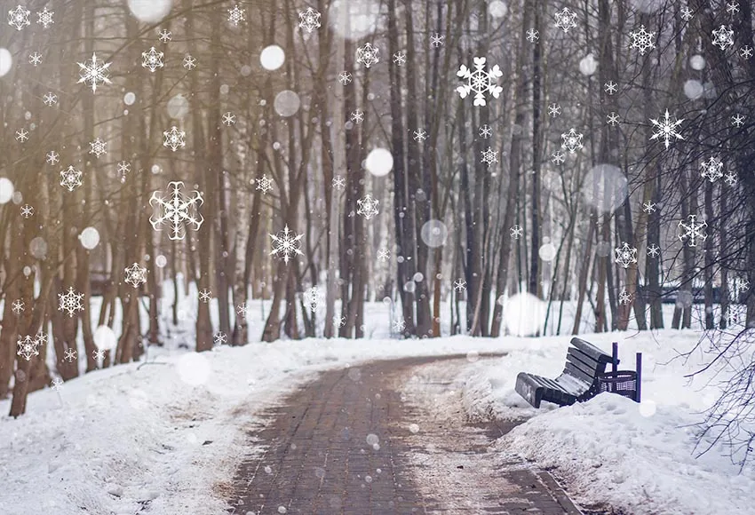 

Виниловый фон для фотосъемки с изображением красивой спокойной сцены снегопада зимнего парка падающего снежинки на Новый год 220 см X 150 см