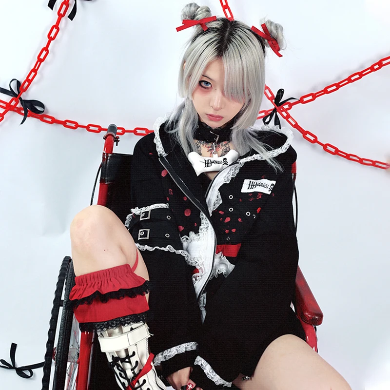 Оригинальная флисовая куртка в стиле панк японская Свободная оверсайз черного